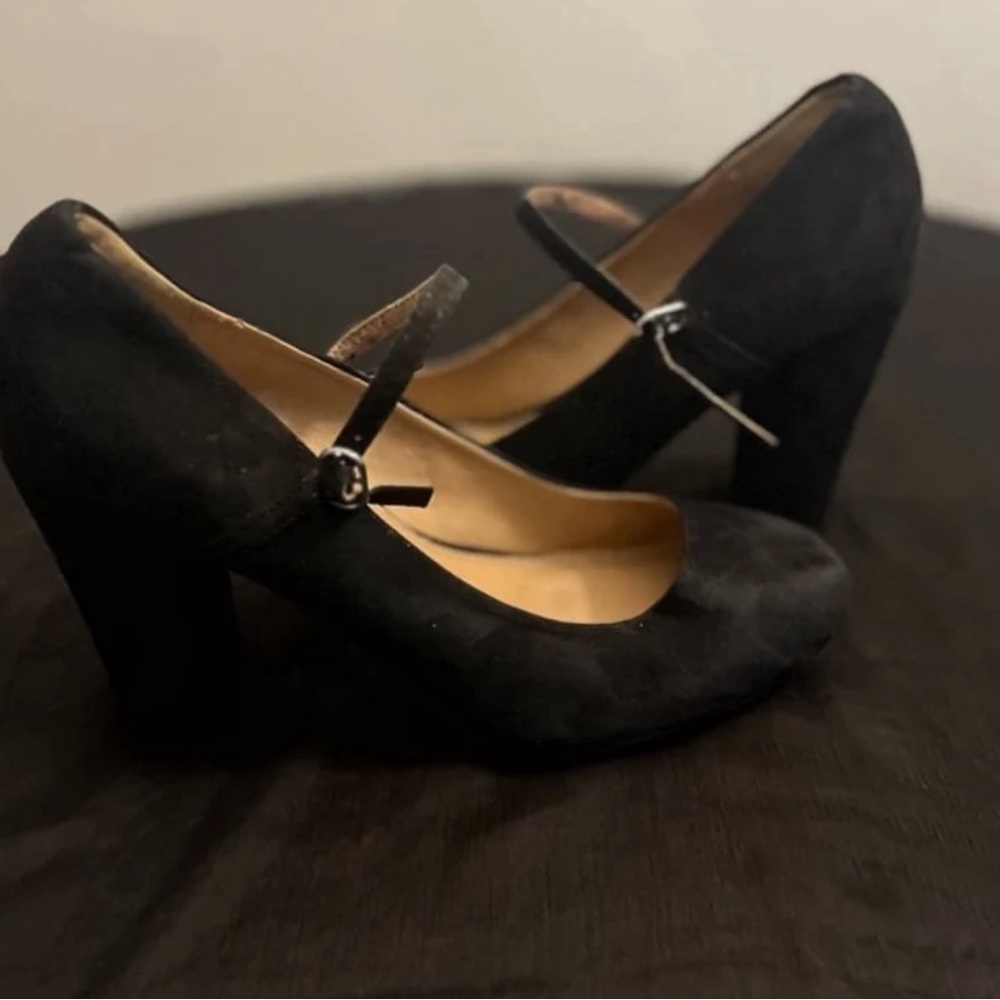 CHINESE LAUNDRY: Black Suede Mary Jane’s with strap